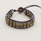 Balance & Vitality: Unakite Hematite Boho Leather Woven Bracelet