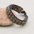 Balance & Vitality: Unakite Hematite Boho Leather Woven Bracelet