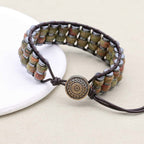 Balance & Vitality: Unakite Hematite Boho Leather Woven Bracelet