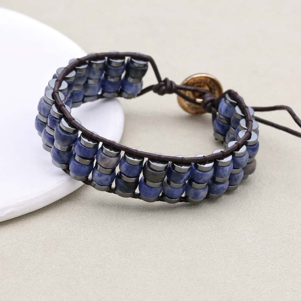 Calm & Clarity: Sodalite Hematite Boho Leather Woven Bracelet