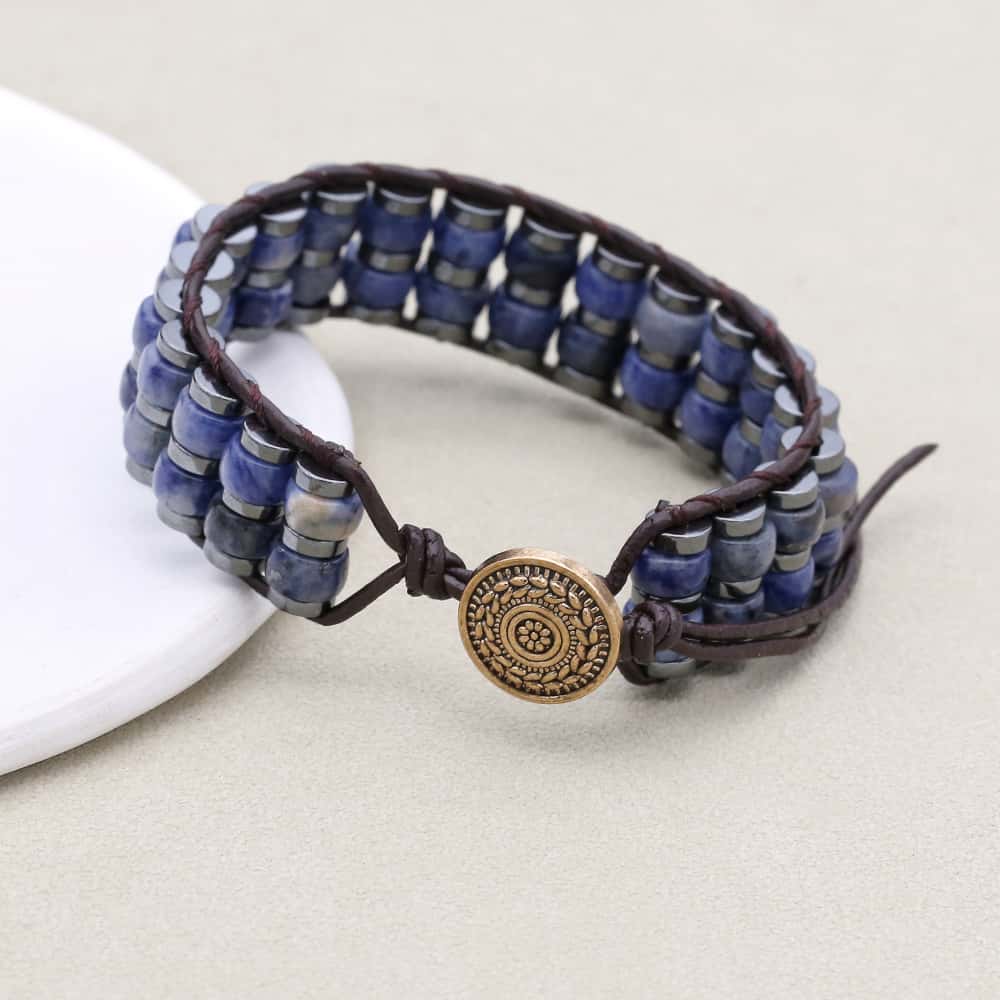 Calm & Clarity: Sodalite Hematite Boho Leather Woven Bracelet