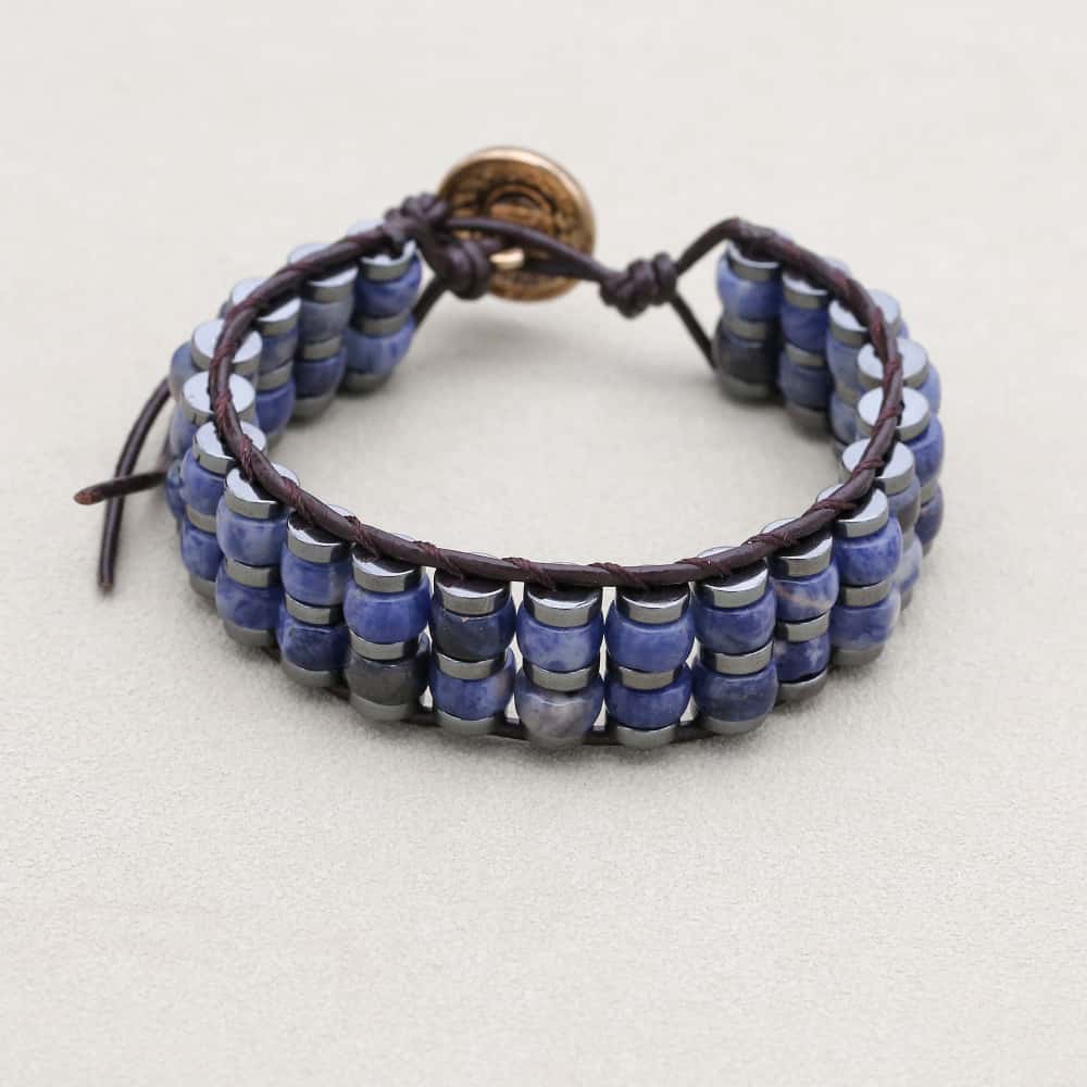 Calm & Clarity: Sodalite Hematite Boho Leather Woven Bracelet