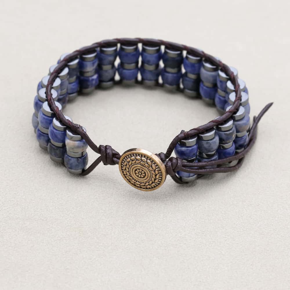 Calm & Clarity: Sodalite Hematite Boho Leather Woven Bracelet