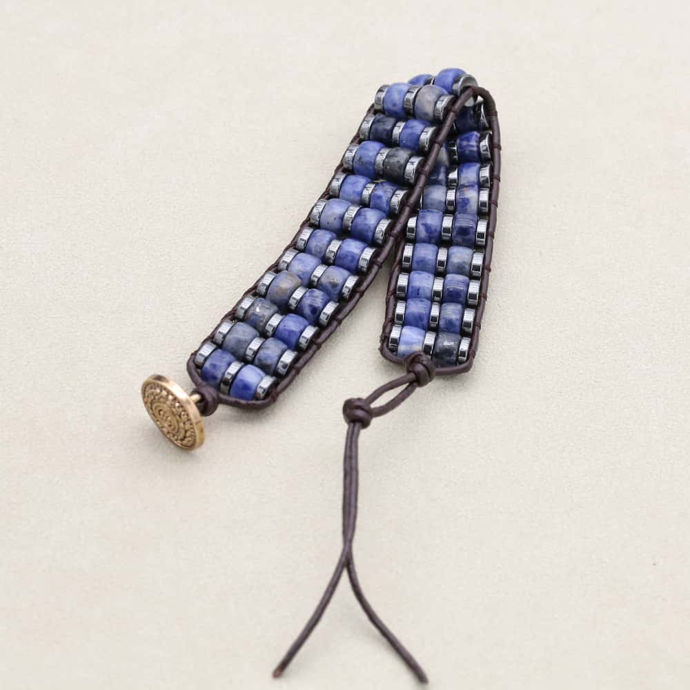 Calm & Clarity: Sodalite Hematite Boho Leather Woven Bracelet