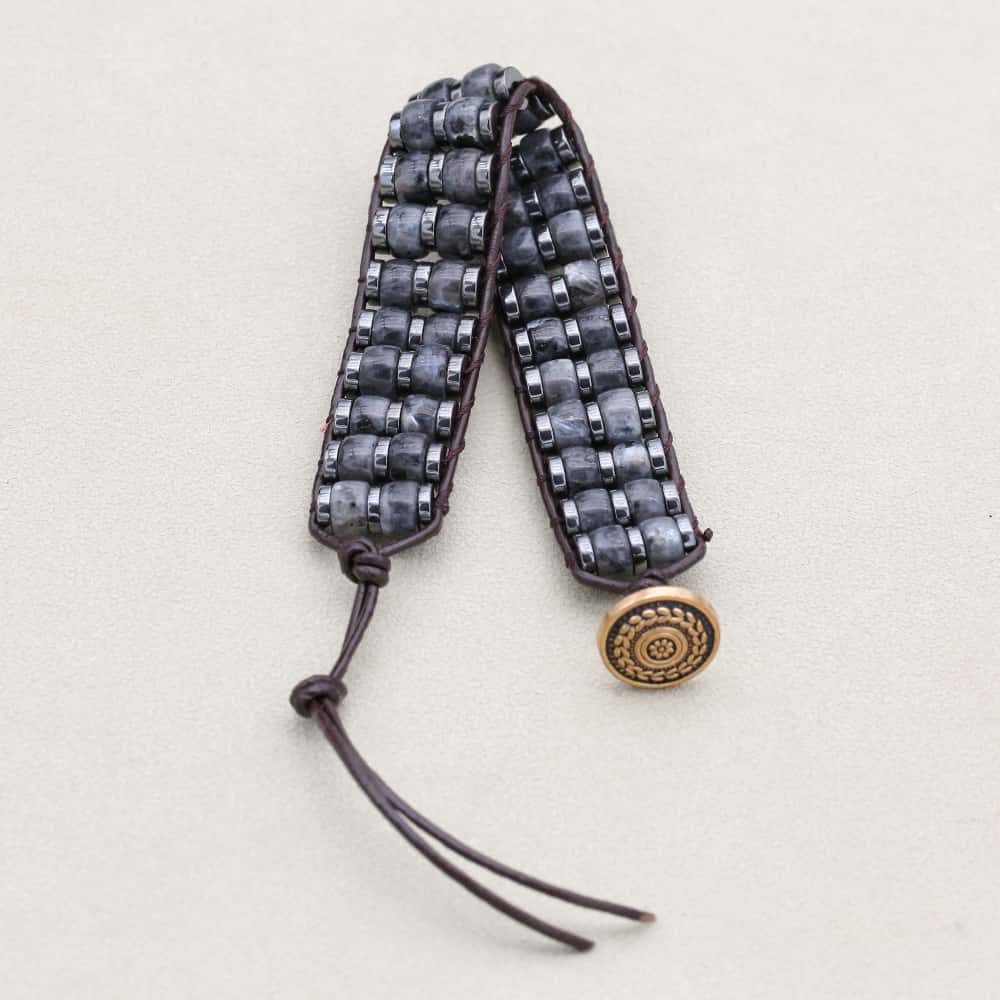 Shield & Aura: Black Flash Hematite Boho Leather Woven Bracelet