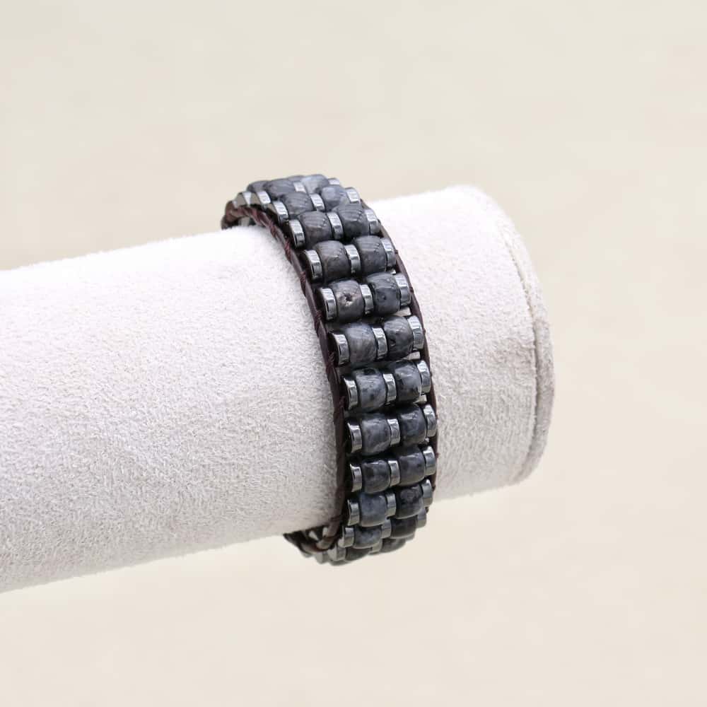 Shield & Aura: Black Flash Hematite Boho Leather Woven Bracelet