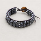 Shield & Aura: Black Flash Hematite Boho Leather Woven Bracelet