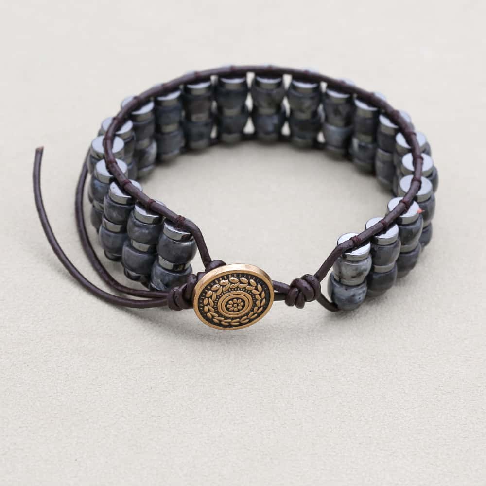 Shield & Aura: Black Flash Hematite Boho Leather Woven Bracelet