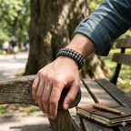 Shield & Aura: Black Flash Hematite Boho Leather Woven Bracelet
