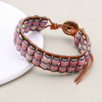 Love & Grounding: Rhodochrosite Hematite Boho Leather Woven Bracelet