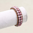 Love & Grounding: Rhodochrosite Hematite Boho Leather Woven Bracelet