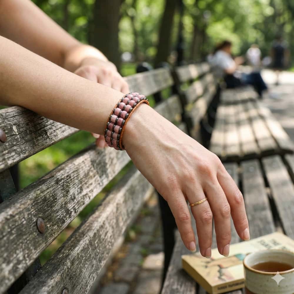 Love & Grounding: Rhodochrosite Hematite Boho Leather Woven Bracelet