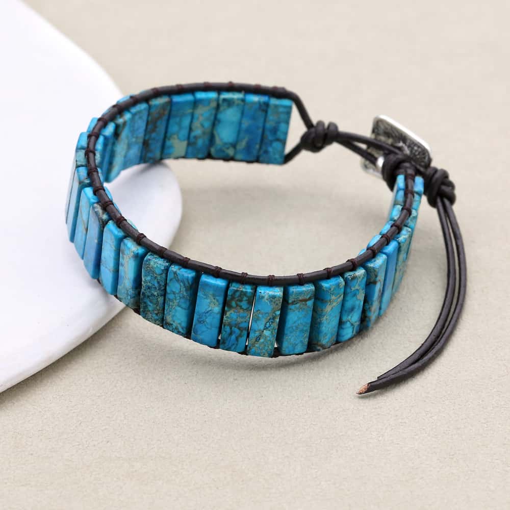 Inner Peace: Blue Emperor Stone Boho Woven Leather Bracelet