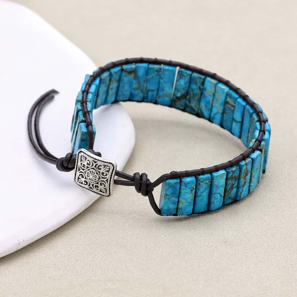 Inner Peace: Blue Emperor Stone Boho Woven Leather Bracelet