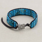 Inner Peace: Blue Emperor Stone Boho Woven Leather Bracelet