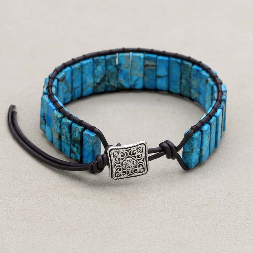 Inner Peace: Blue Emperor Stone Boho Woven Leather Bracelet