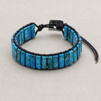 Inner Peace: Blue Emperor Stone Boho Woven Leather Bracelet