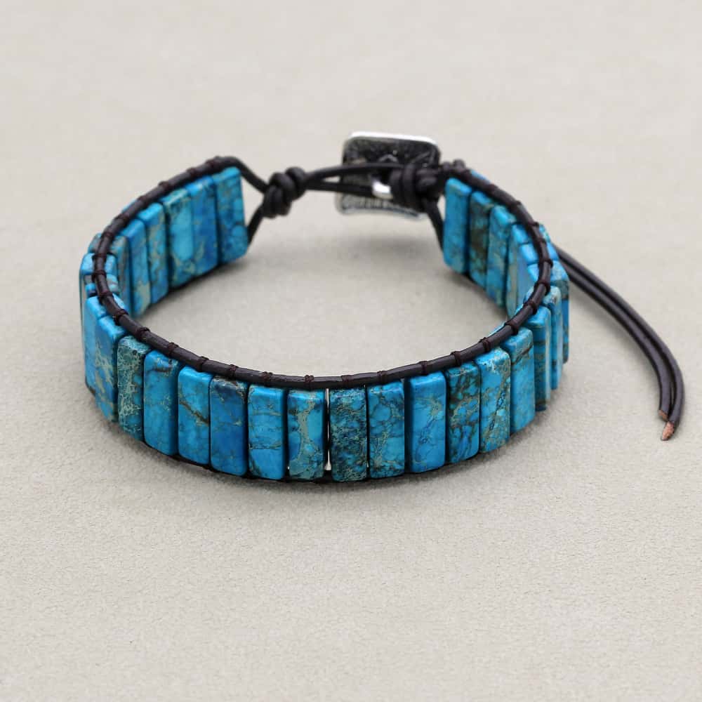 Inner Peace: Blue Emperor Stone Boho Woven Leather Bracelet