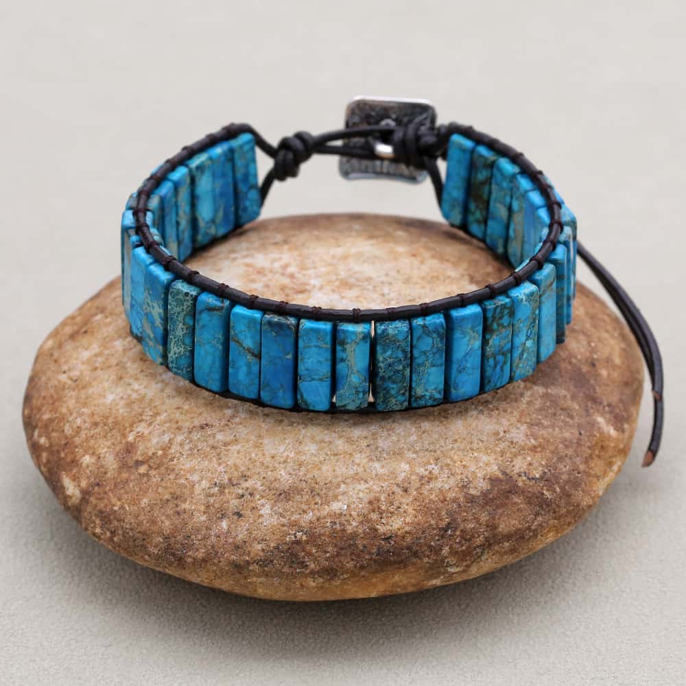 Inner Peace: Blue Emperor Stone Boho Woven Leather Bracelet