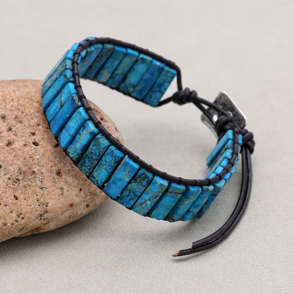 Inner Peace: Blue Emperor Stone Boho Woven Leather Bracelet