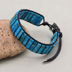 Inner Peace: Blue Emperor Stone Boho Woven Leather Bracelet