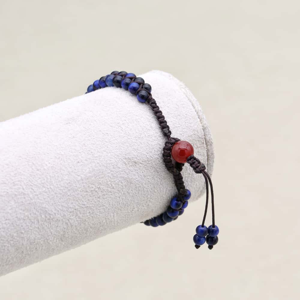 Insight & Protection: Blue Tiger's Eye Red Agate Woven Boho Bracelet