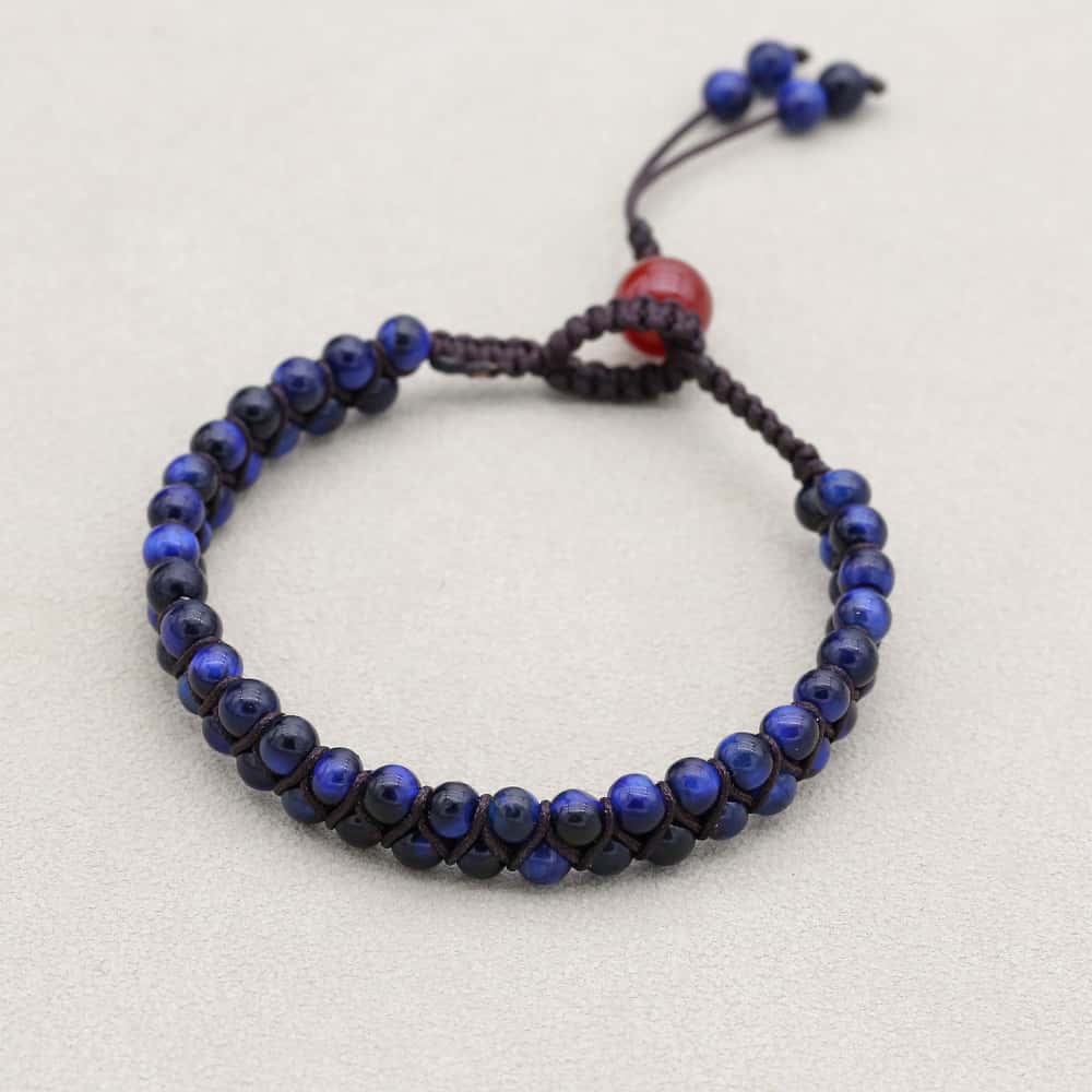 Insight & Protection: Blue Tiger's Eye Red Agate Woven Boho Bracelet