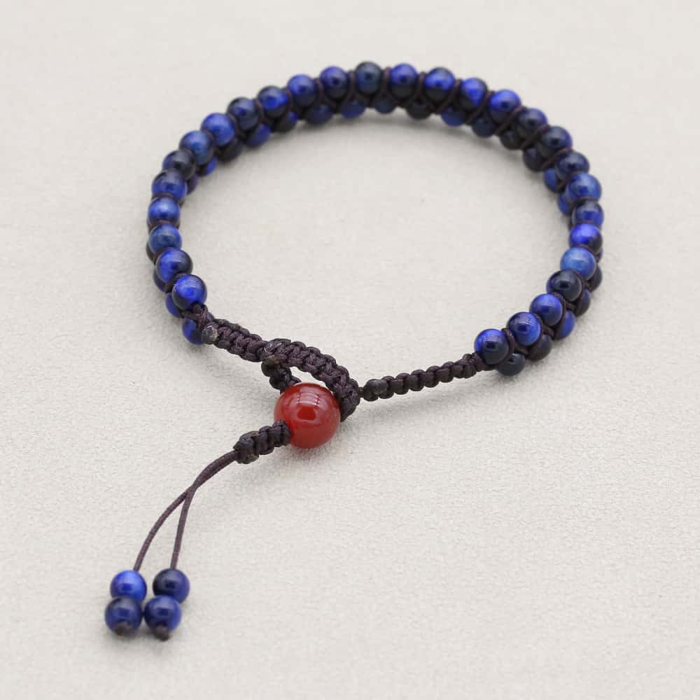 Insight & Protection: Blue Tiger's Eye Red Agate Woven Boho Bracelet