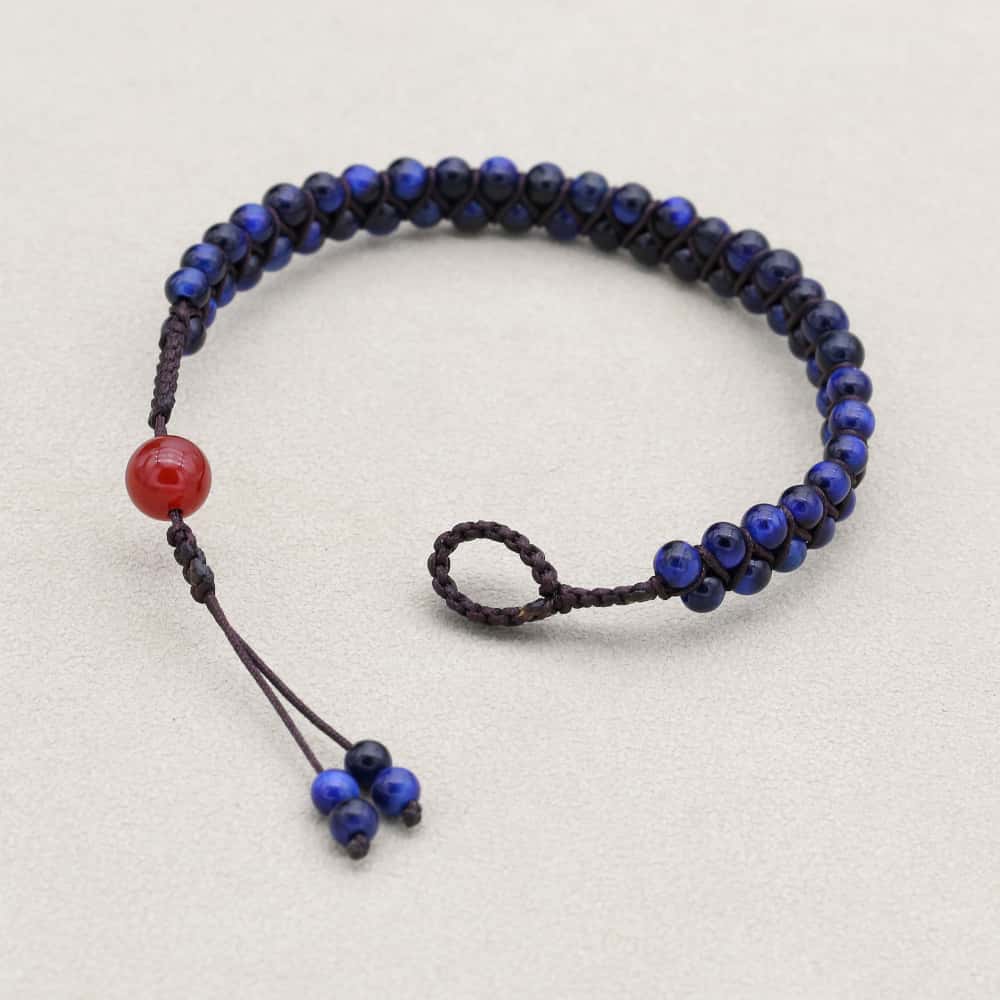 Insight & Protection: Blue Tiger's Eye Red Agate Woven Boho Bracelet