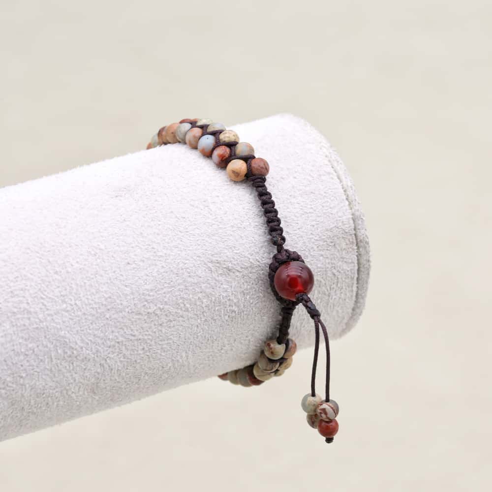 Serenity & Fortune: Shoushan Stone Red Agate Woven Boho Bracelet