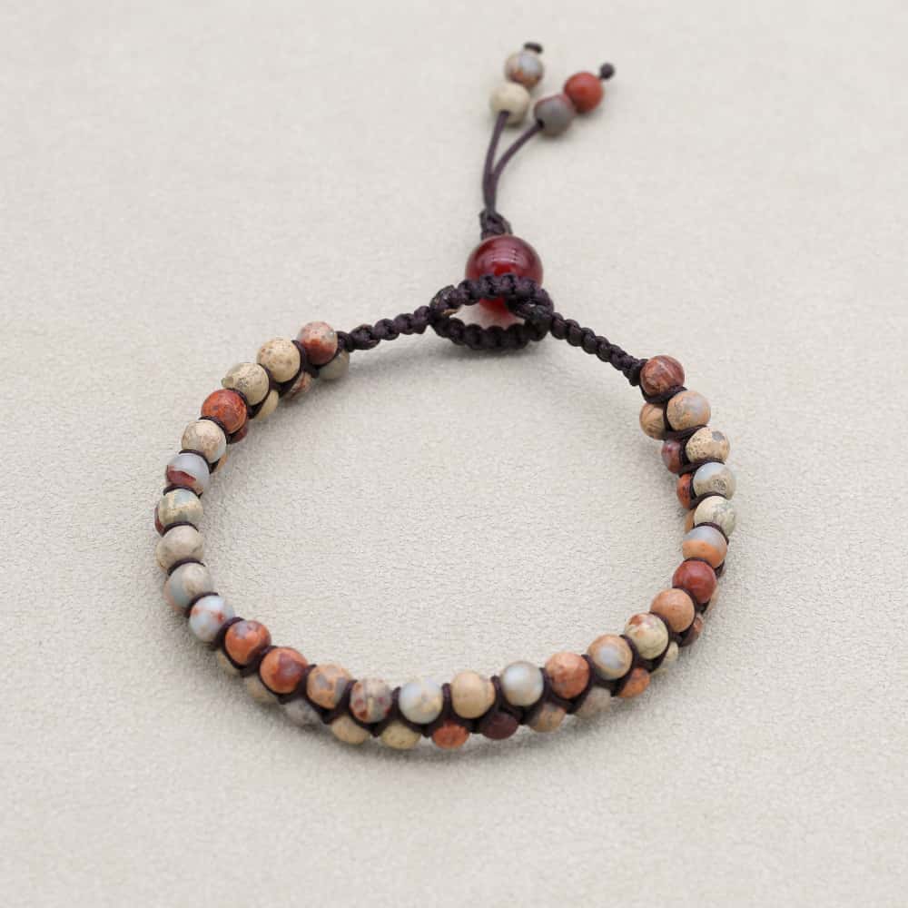 Serenity & Fortune: Shoushan Stone Red Agate Woven Boho Bracelet