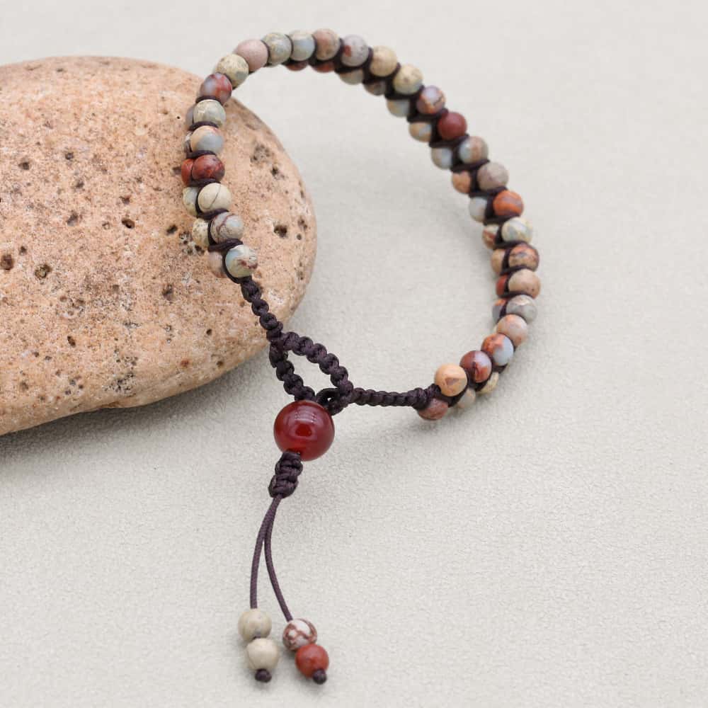 Serenity & Fortune: Shoushan Stone Red Agate Woven Boho Bracelet