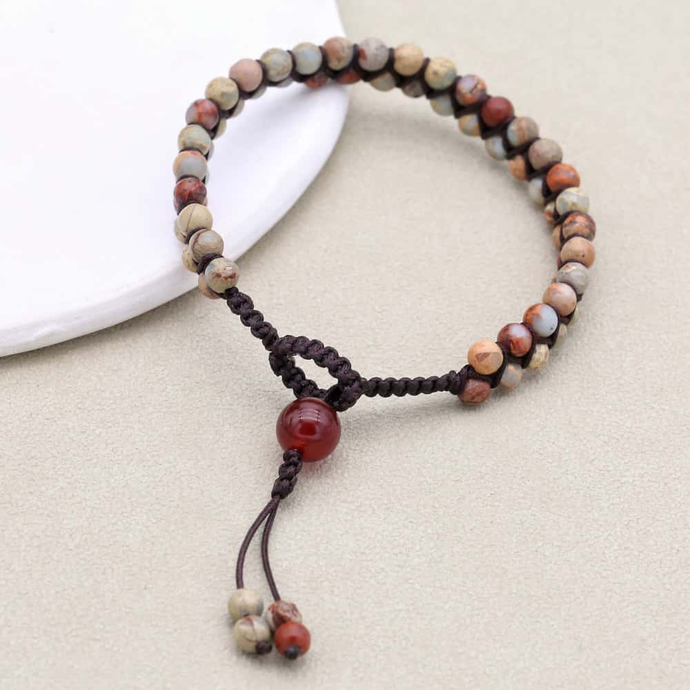 Serenity & Fortune: Shoushan Stone Red Agate Woven Boho Bracelet
