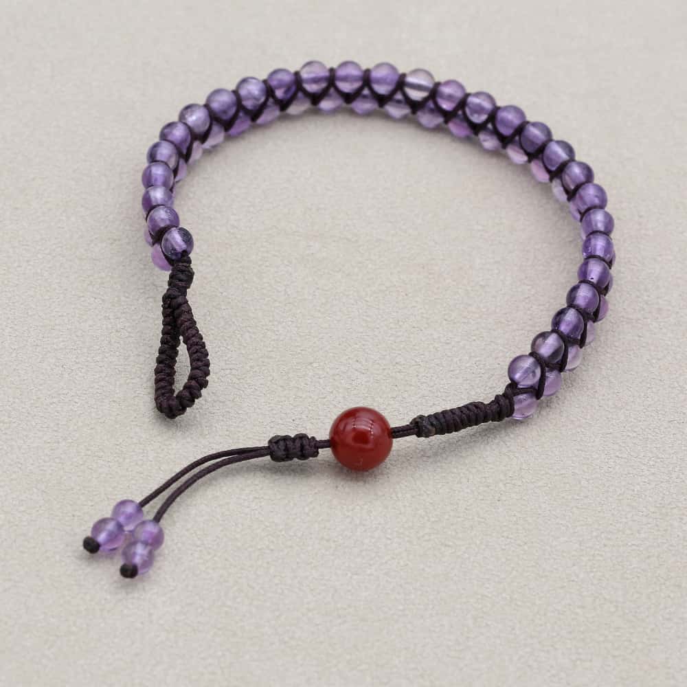 Wisdom & Fortune: Amethyst Red Agate Woven Boho Bracelet