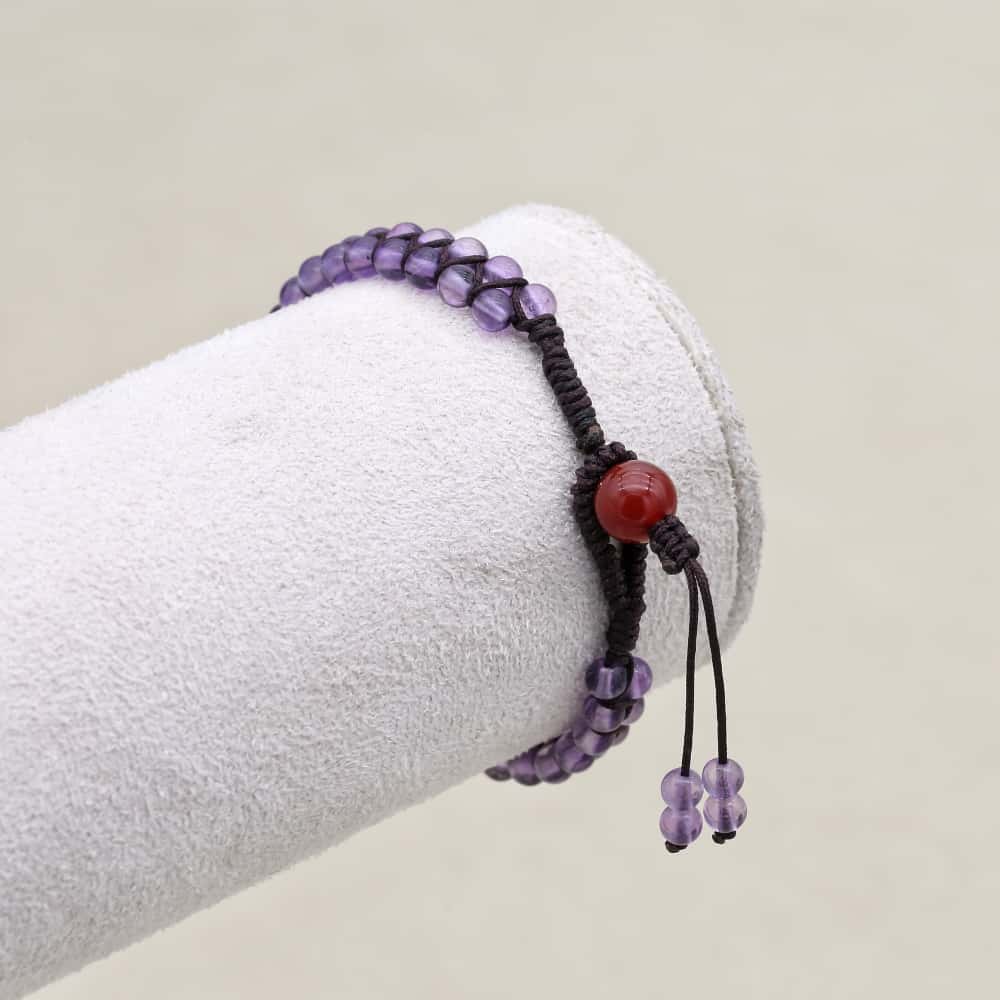 Wisdom & Fortune: Amethyst Red Agate Woven Boho Bracelet