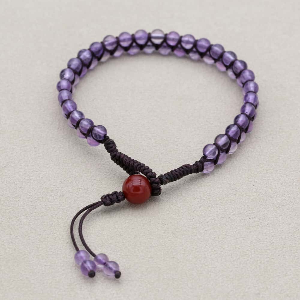 Wisdom & Fortune: Amethyst Red Agate Woven Boho Bracelet