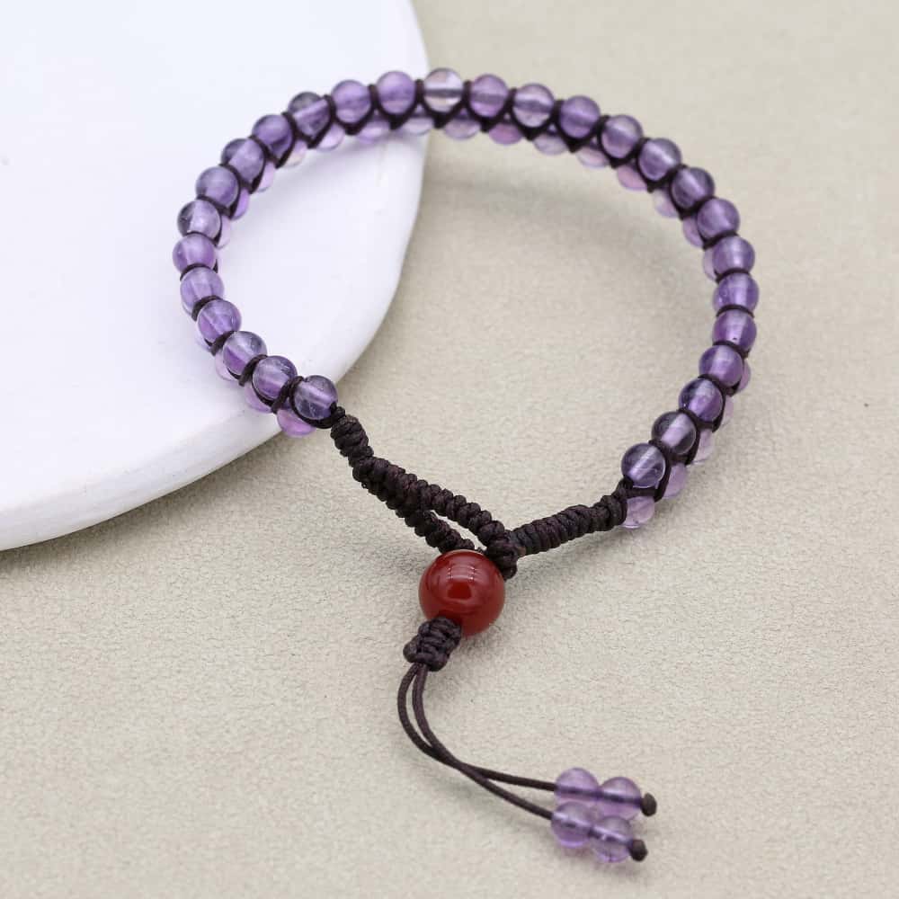 Wisdom & Fortune: Amethyst Red Agate Woven Boho Bracelet