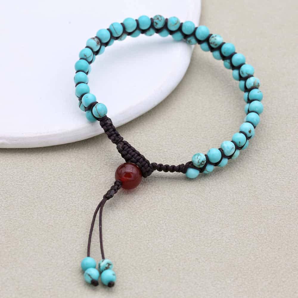 Protection & Fortune: Turquoise Red Agate Woven Boho Bracelet