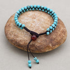 Protection & Fortune: Turquoise Red Agate Woven Boho Bracelet