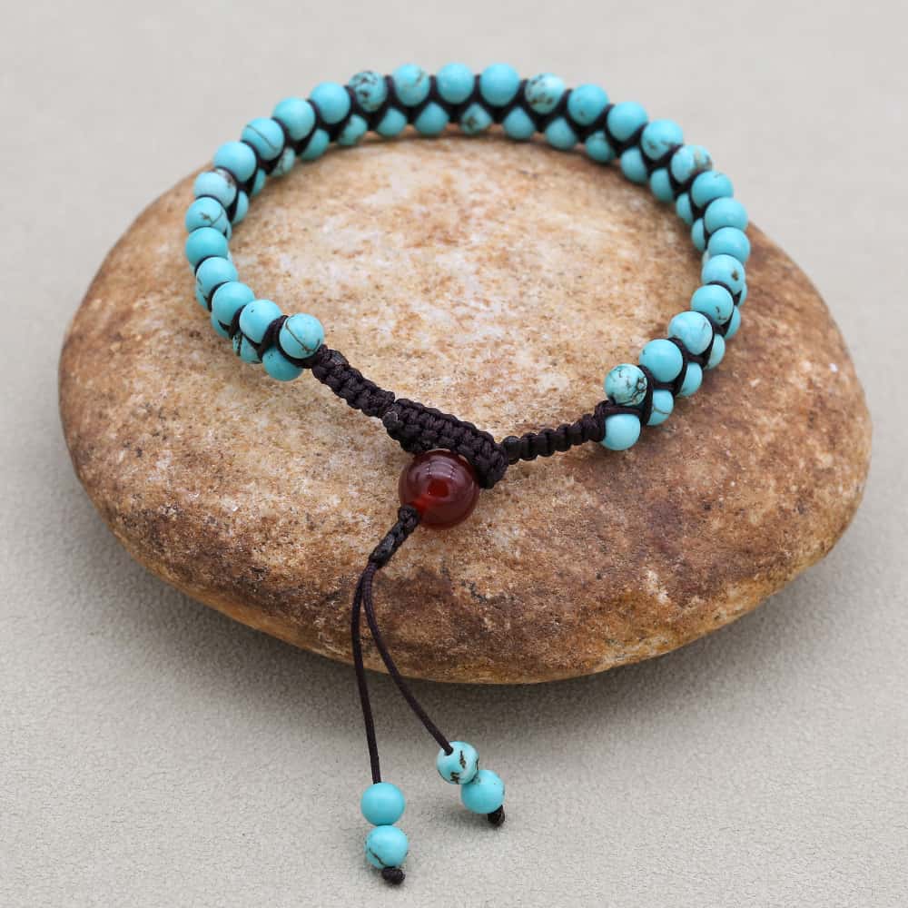Protection & Fortune: Turquoise Red Agate Woven Boho Bracelet