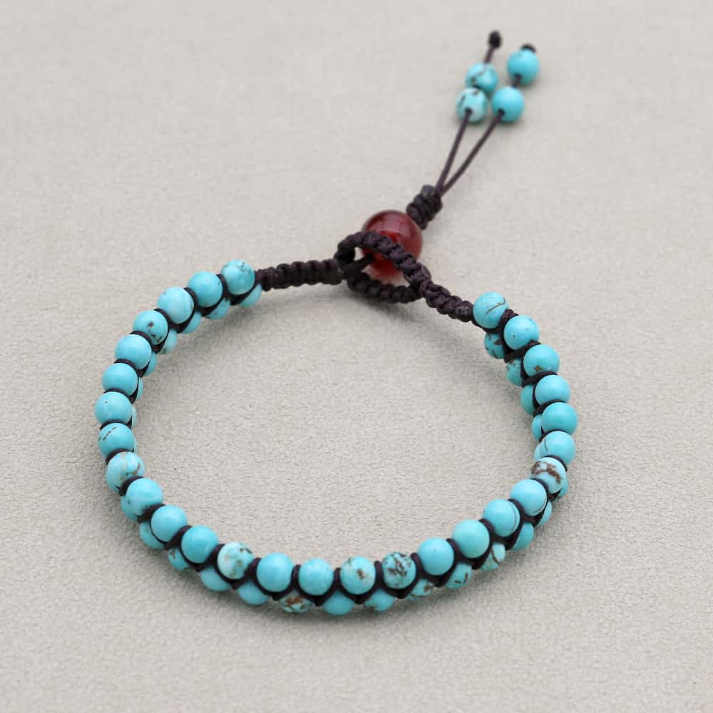 Protection & Fortune: Turquoise Red Agate Woven Boho Bracelet