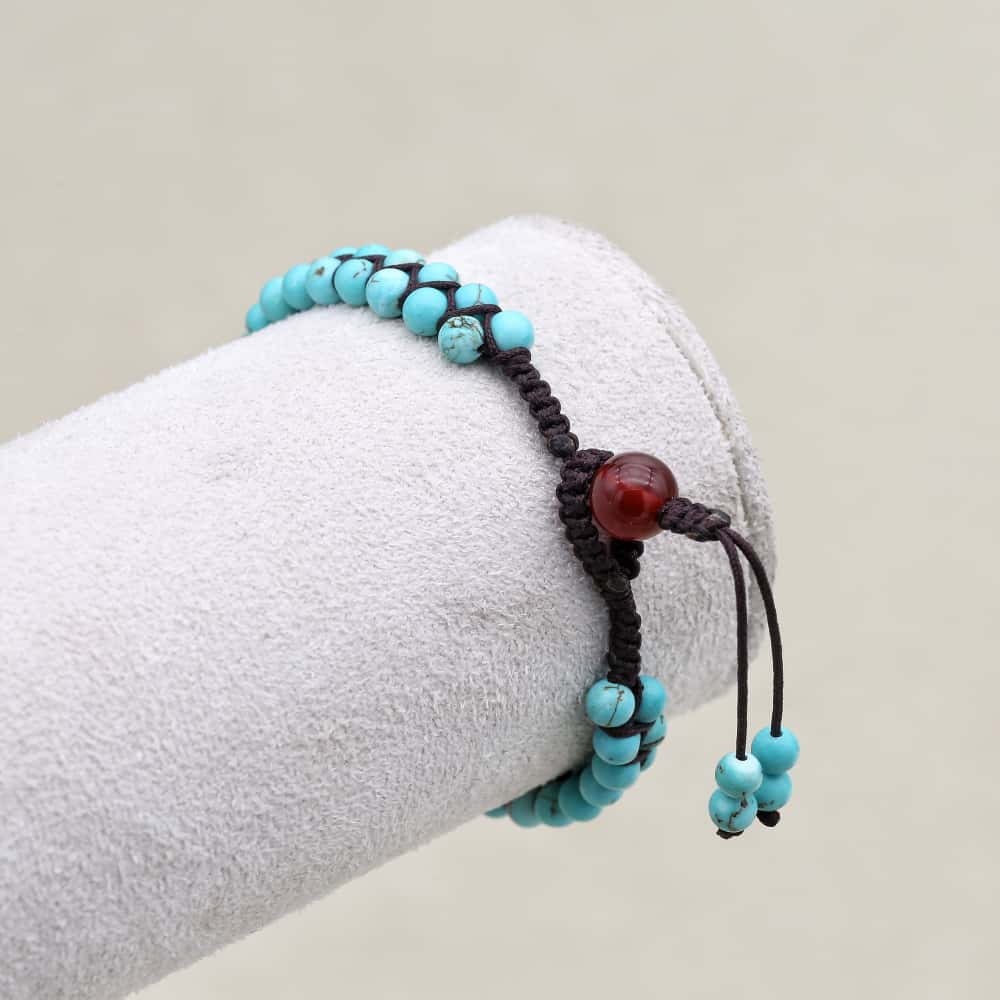 Protection & Fortune: Turquoise Red Agate Woven Boho Bracelet