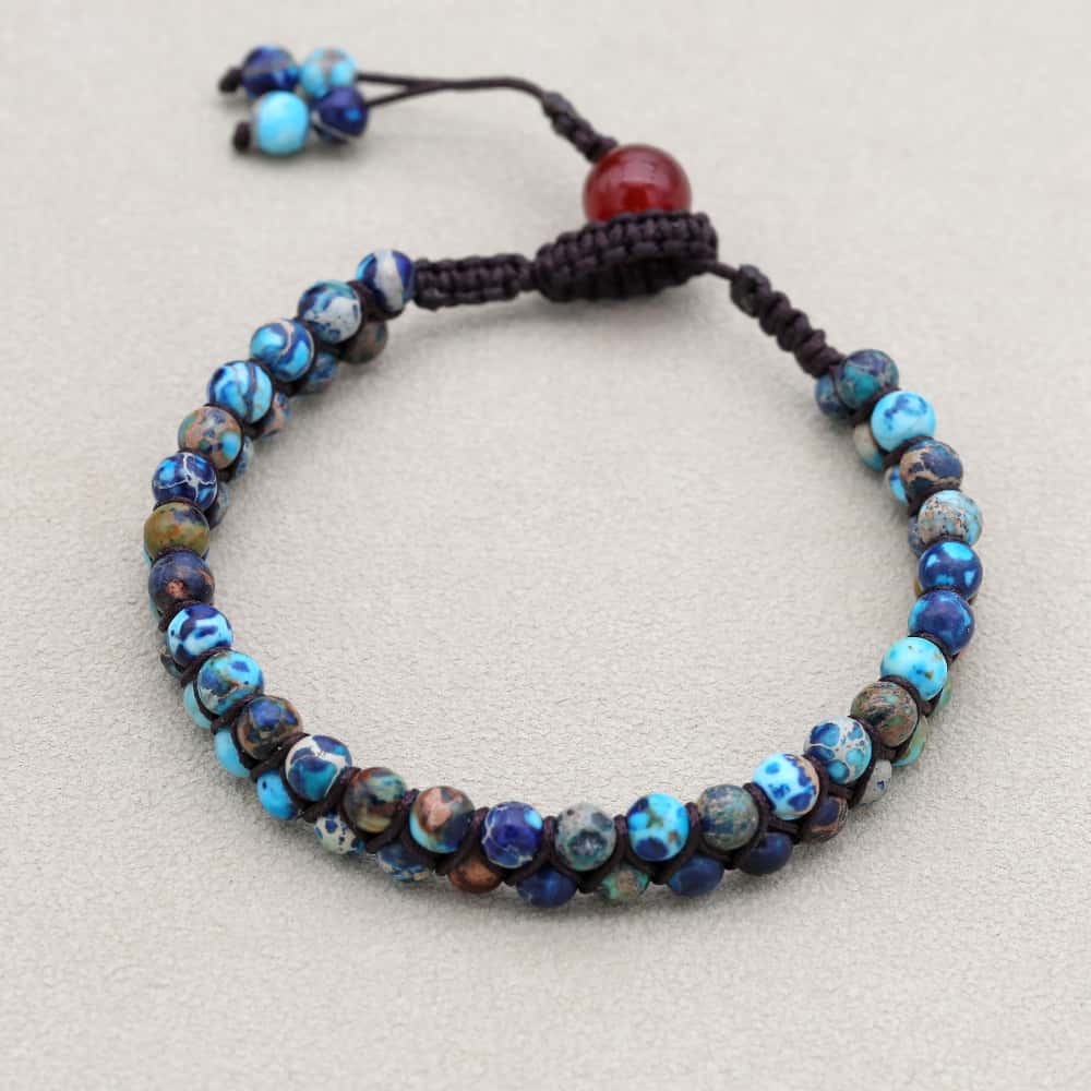 Power & Fortune: Imperial Jasper Red Agate Woven Boho Bracelet