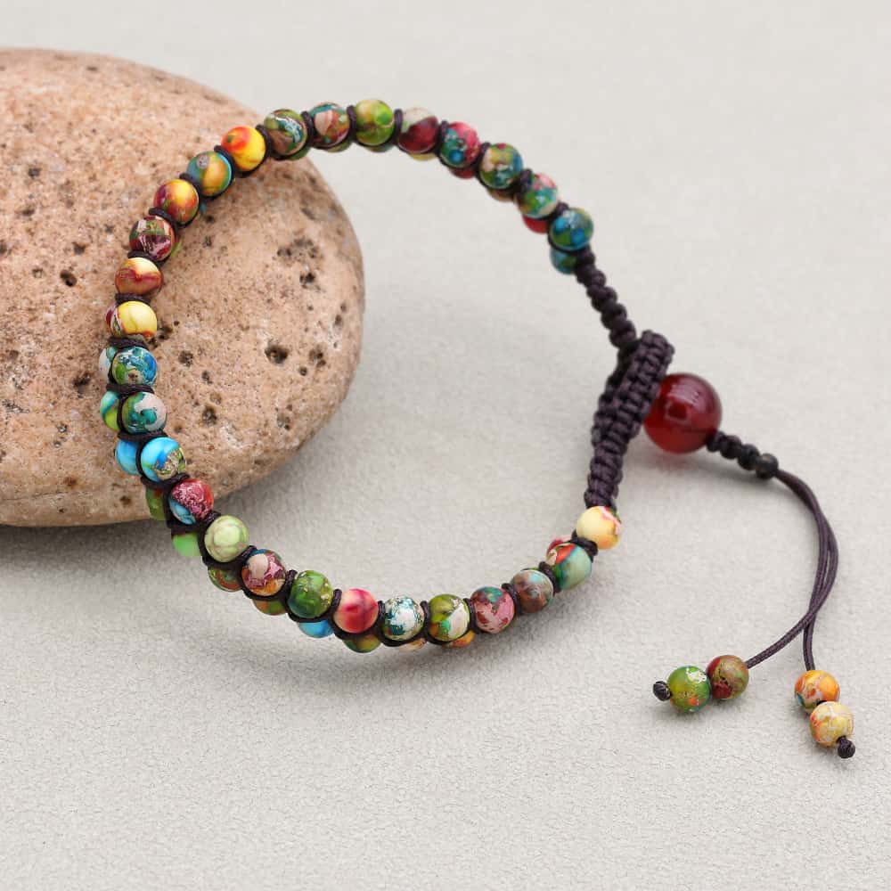 Vitality & Fortune: Colorful Imperial Jasper Red Agate Woven Bracelet
