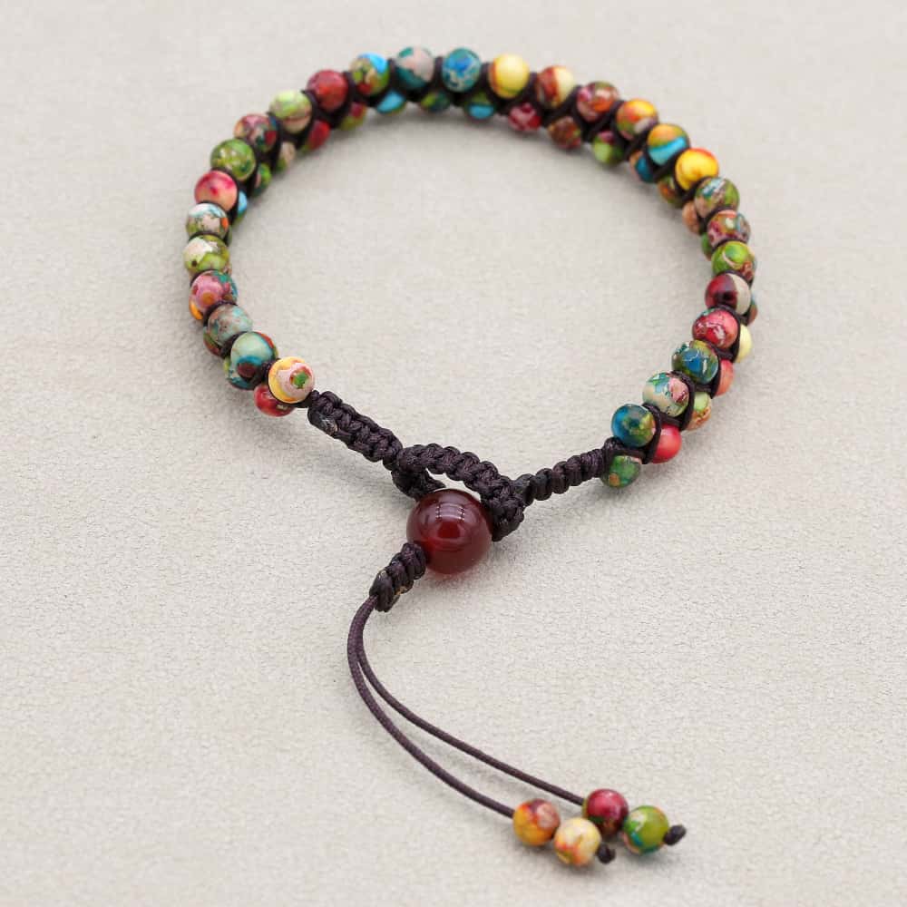 Vitality & Fortune: Colorful Imperial Jasper Red Agate Woven Bracelet