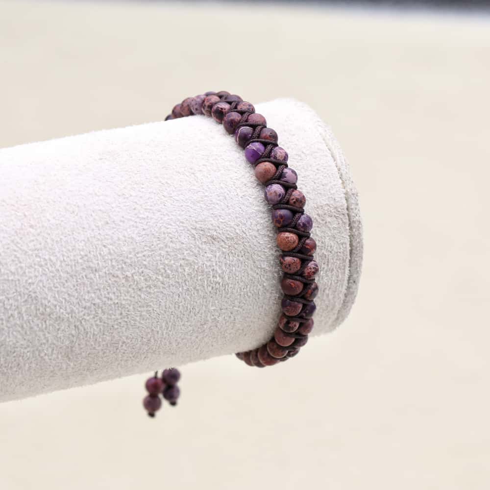 Wisdom & Fortune: Purple Imperial Jasper Red Agate Woven Bracelet