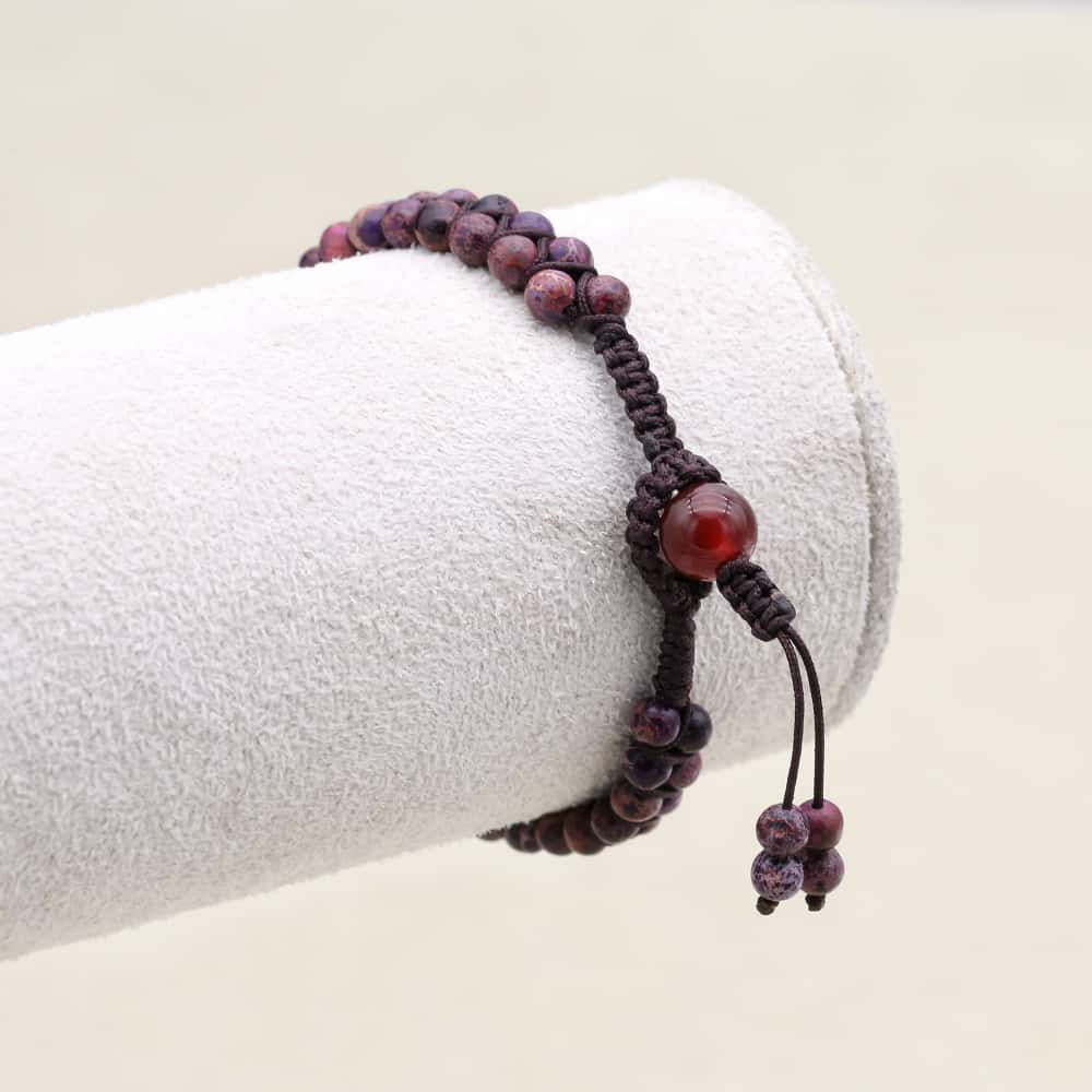 Wisdom & Fortune: Purple Imperial Jasper Red Agate Woven Bracelet