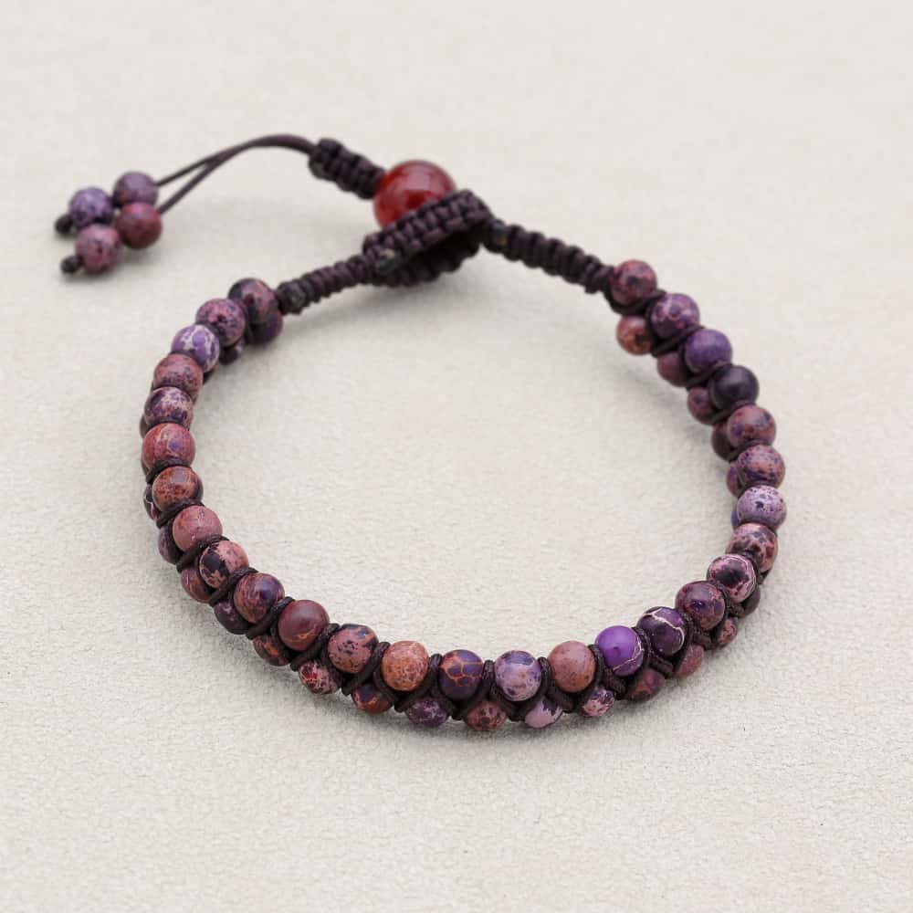 Wisdom & Fortune: Purple Imperial Jasper Red Agate Woven Bracelet