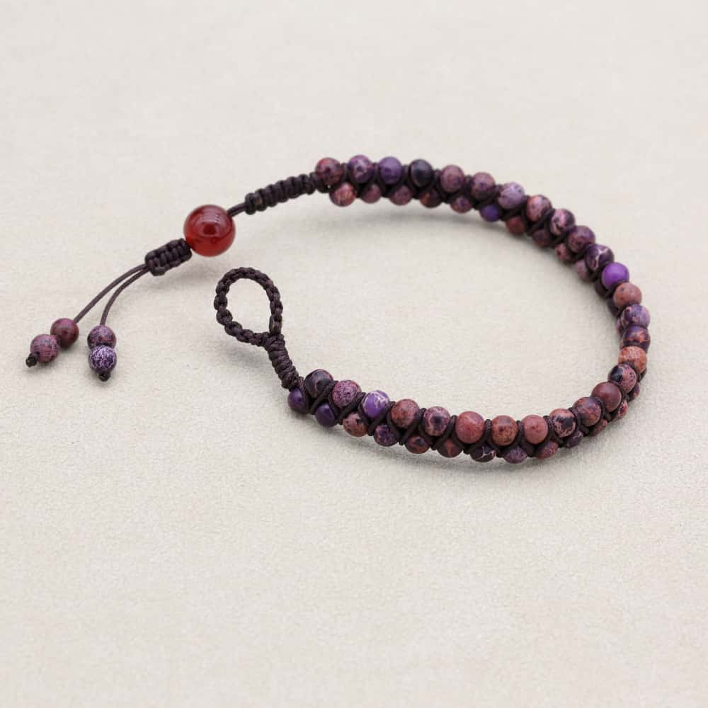 Wisdom & Fortune: Purple Imperial Jasper Red Agate Woven Bracelet