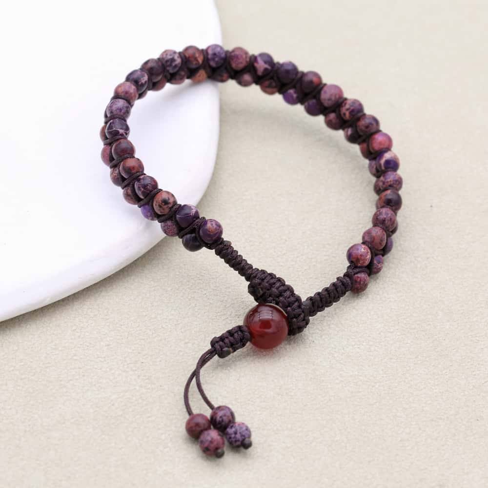 Wisdom & Fortune: Purple Imperial Jasper Red Agate Woven Bracelet